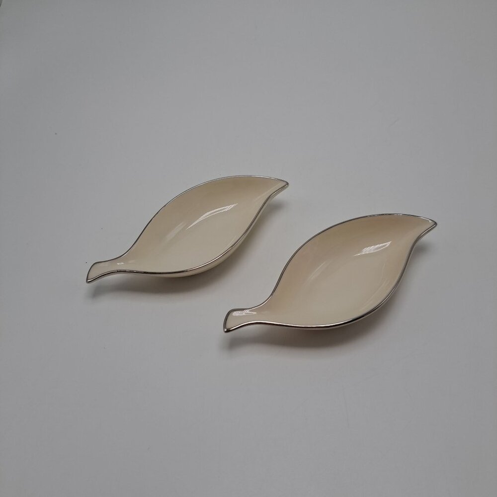 Lenox Hand Painted Platinum Leaf Shaped Trinket Dishes